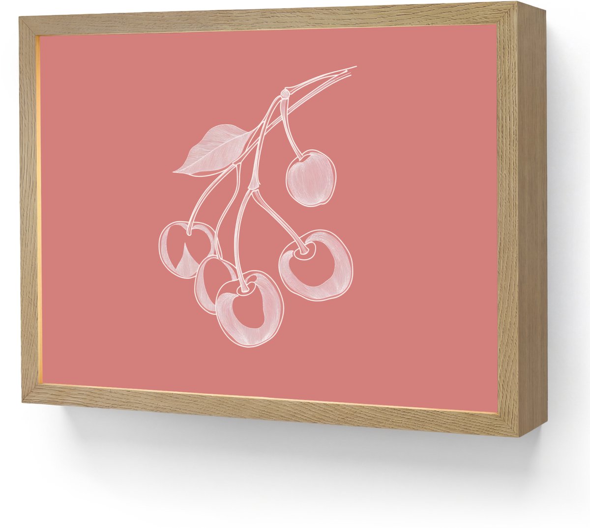 Wandlamp 40x30 cm - Oplaadbaar - Lijnillustratie - Kersen - Tak - Wit - Wandlampen binnen 