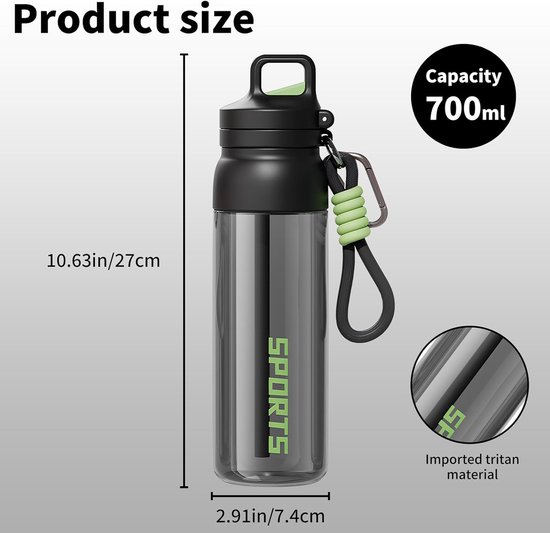 1 Stuk Sportfles met Drukknop - Openen met Eén Hand - 700ml / 24oz - Fitness & Wielrennen - Met Handige Drinktuit — afbeelding 5