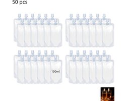 50 stuks - Plastic vloeistofzakjes - Herbruikbare sapzakjes - Inclusief trechter – Voor dames, heren, feesten en reizen - geschikt voor sappen, dranken, sojamelk, enz - 150ml - transparant - 10×14cm