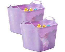 Excellent houseware flexibele kuip / emmer - 2x - lila - 25 l - kunststof - 40 x 35 cm - met handvatten
