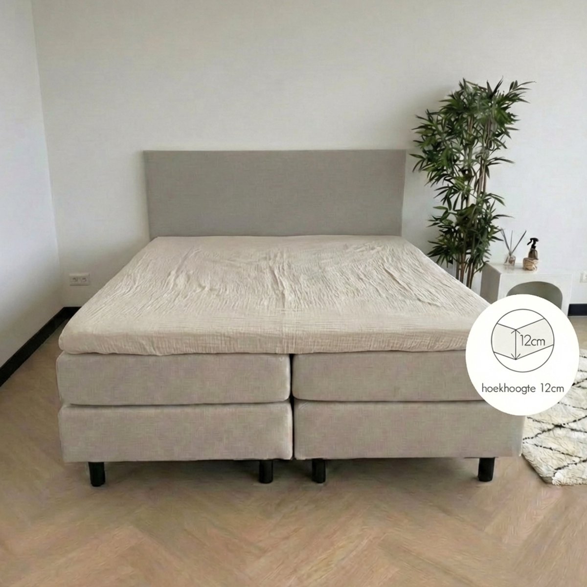 kayori Caro Topper Hoeslaken Mousseline Offwhi - 180x210-220cm - Matrasdikte 12cm - 100% biologisch katoen - Offwhite