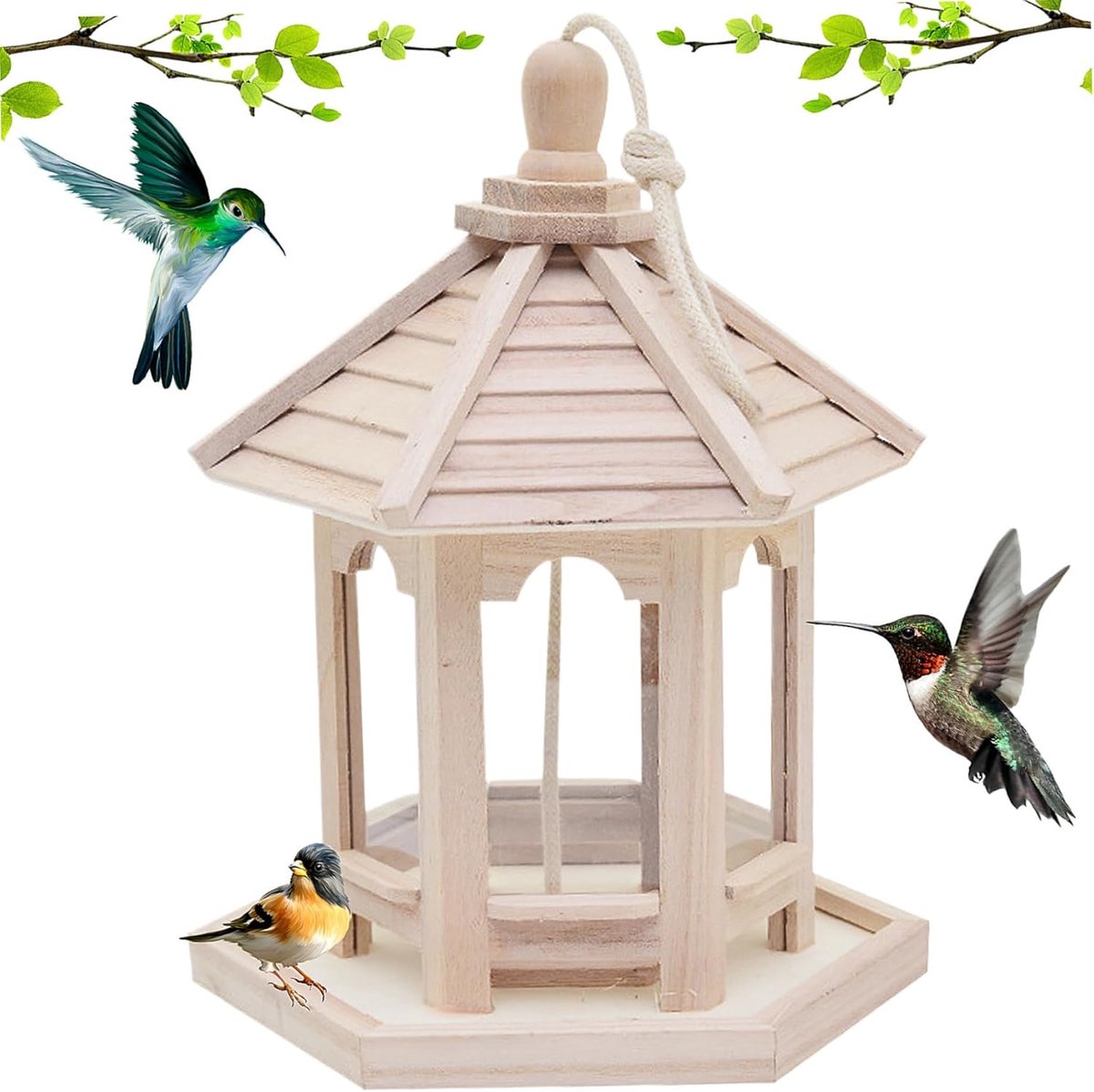 Houten Vogelvoeder - Vogelhuisje Tuin - Buiten Voederen - Huisvormig Design - 20x25 cm - Beige