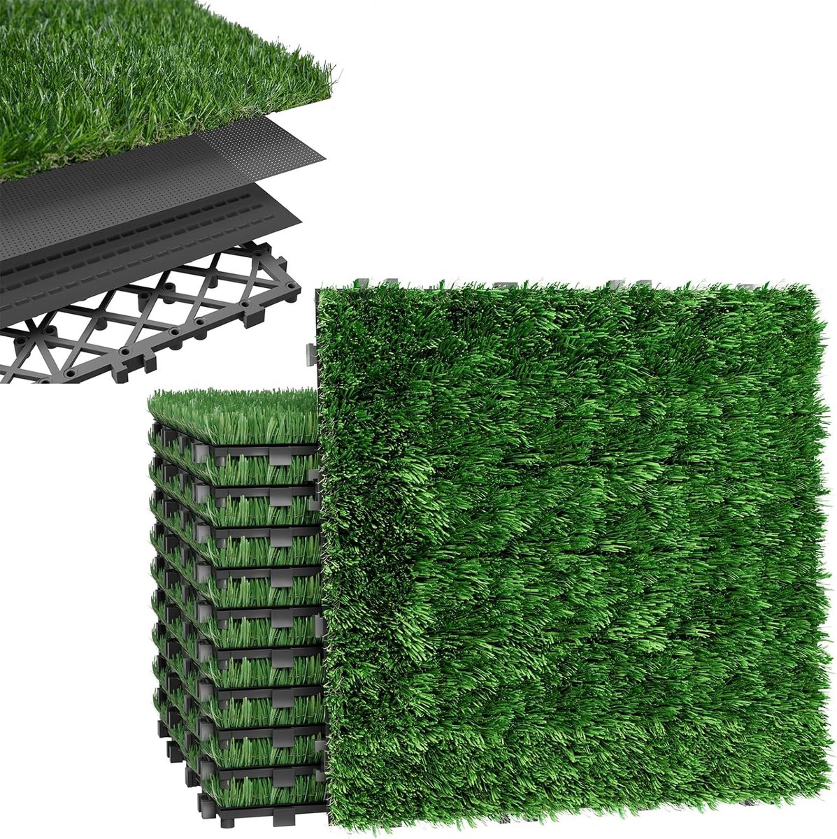 Kunstgrastapijt 11 stuks - Miniatuur tuin decoratie - Terras balkon inrichting - UV-bestendig PE materiaal - 30x30 cm per tegel
