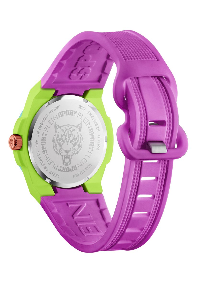 Plein Sport Laserstrike Kwarts Analoog Horloge Violet Kast: 100% Gerecycled Roestvrij Staal| Armband: Siliconen 42 mm PSFGA0626, PSFGA0726, PSFGA0826, PSFGA0926, PSFGA1026