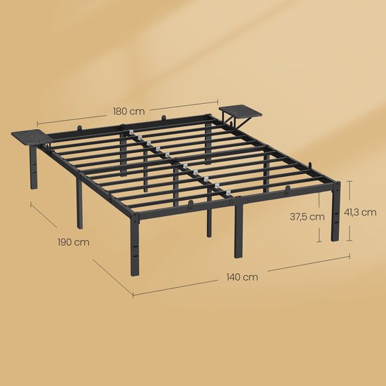 VASAGLE - Bed - Metalen Bed - Gastbed met Opbergplanken - Eenvoudige Montage