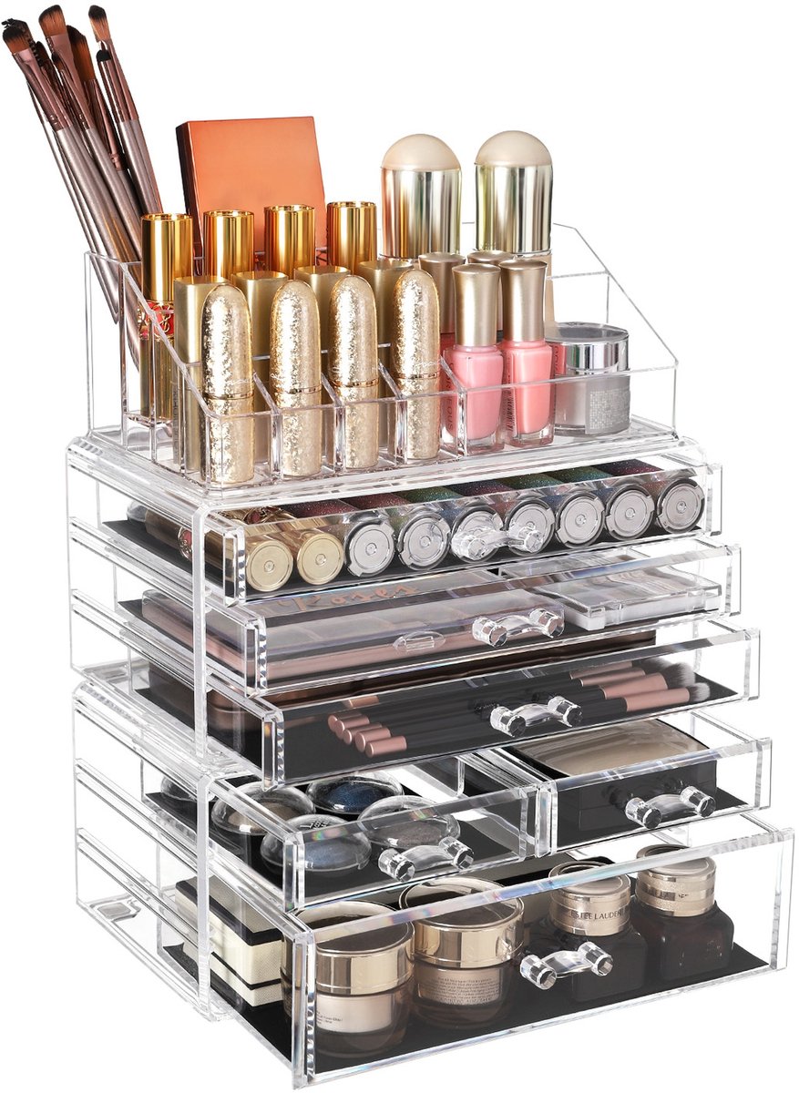 SONGMICS - Make Up Koffer - 6 Lades - 15 Vakken - Transparant - Cosmetica Opbergsysteem