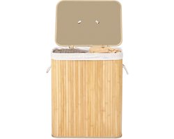 SONGMICS LCB014Y01V1 - Wasmand met Deksel - 2 Vakken - Uitneembare en Wasbare Waszak - Bamboe