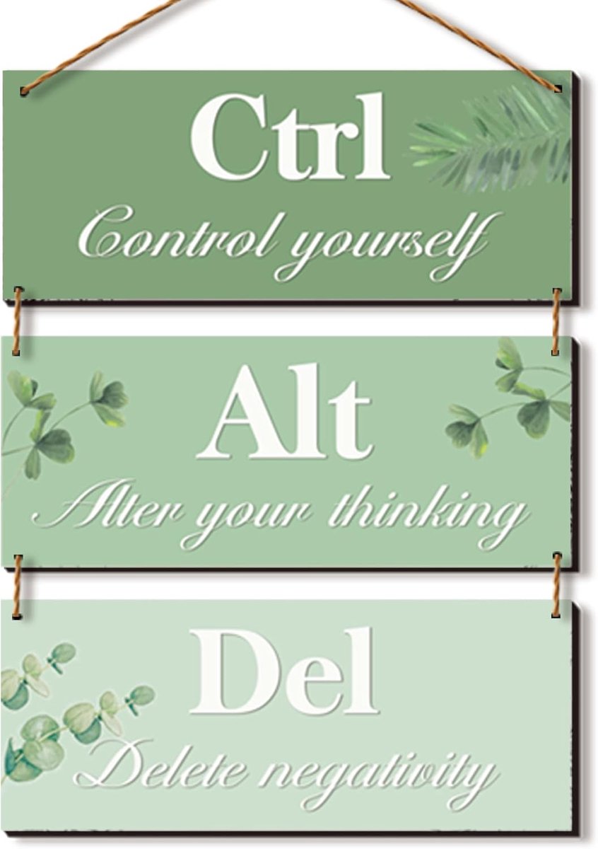 Kantoormuurdecoratie Bladeren - Rustieke Houten Borden - Thuis Kantoor - Met Inspirerende Tekst - 10 x 4 Inch - Groen