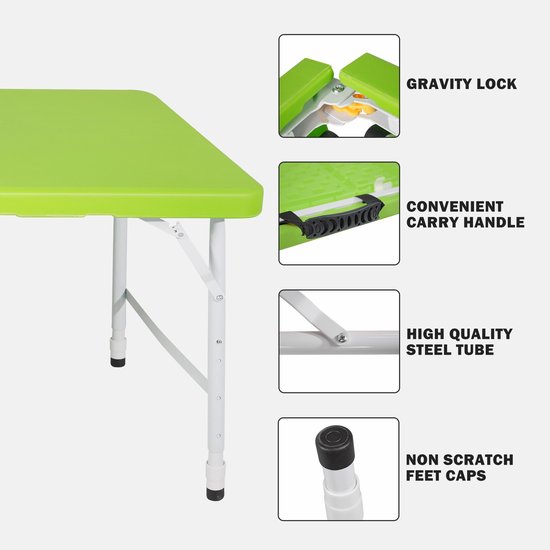 Campingtafels 125 cm - Inklapbare Vouwtafel Met Handgreep En Verstelbare Hoogte - Multifunctioneel - Kunststof - Groen — afbeelding 2