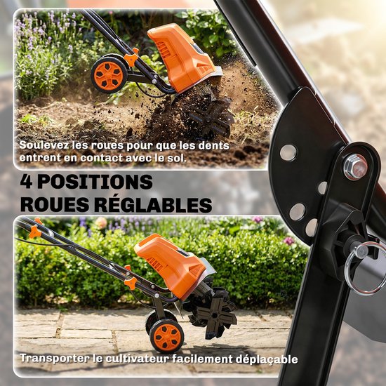 Outsunny Power Tillers - PP, 65Mn staal - 111 x 40 x 96 cm - Oranje — afbeelding 4