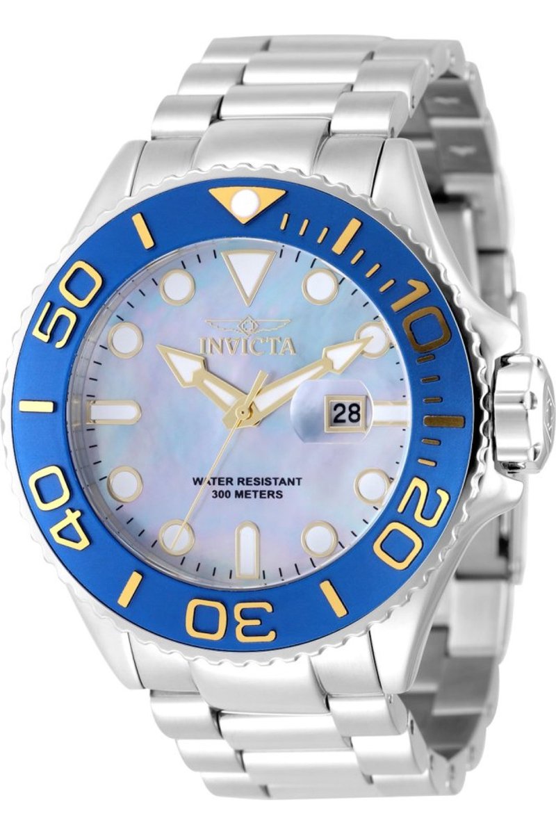 Invicta Grand Diver 49157 Heren Horloge - Waterdicht - Analoog - Quartz Uurwerk - Roestvrij Staal met parelmoeren Wijzerplaat - 52mm