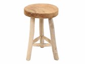 Atmosphera Houten zitkrukje - D30 x H45 cm - naturel teakhout - zitplaatsen - volwassenen - krukken
