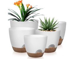 5-delige set zelfwaterende plastic potten met zijvulling voor tuinplanten, pothos en spinplanten.