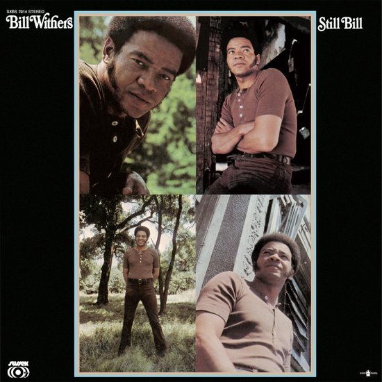 Albumhoes van Bill Withers' 'Still Bill' met vier foto's van Bill Withers in een bruine henley.