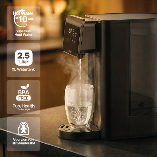Distributeur d'eau chaude Seeger - Bouilloire instantanée - 2,5 litres - 8 températures - Définissez votre propre quantité - SGR1150BK