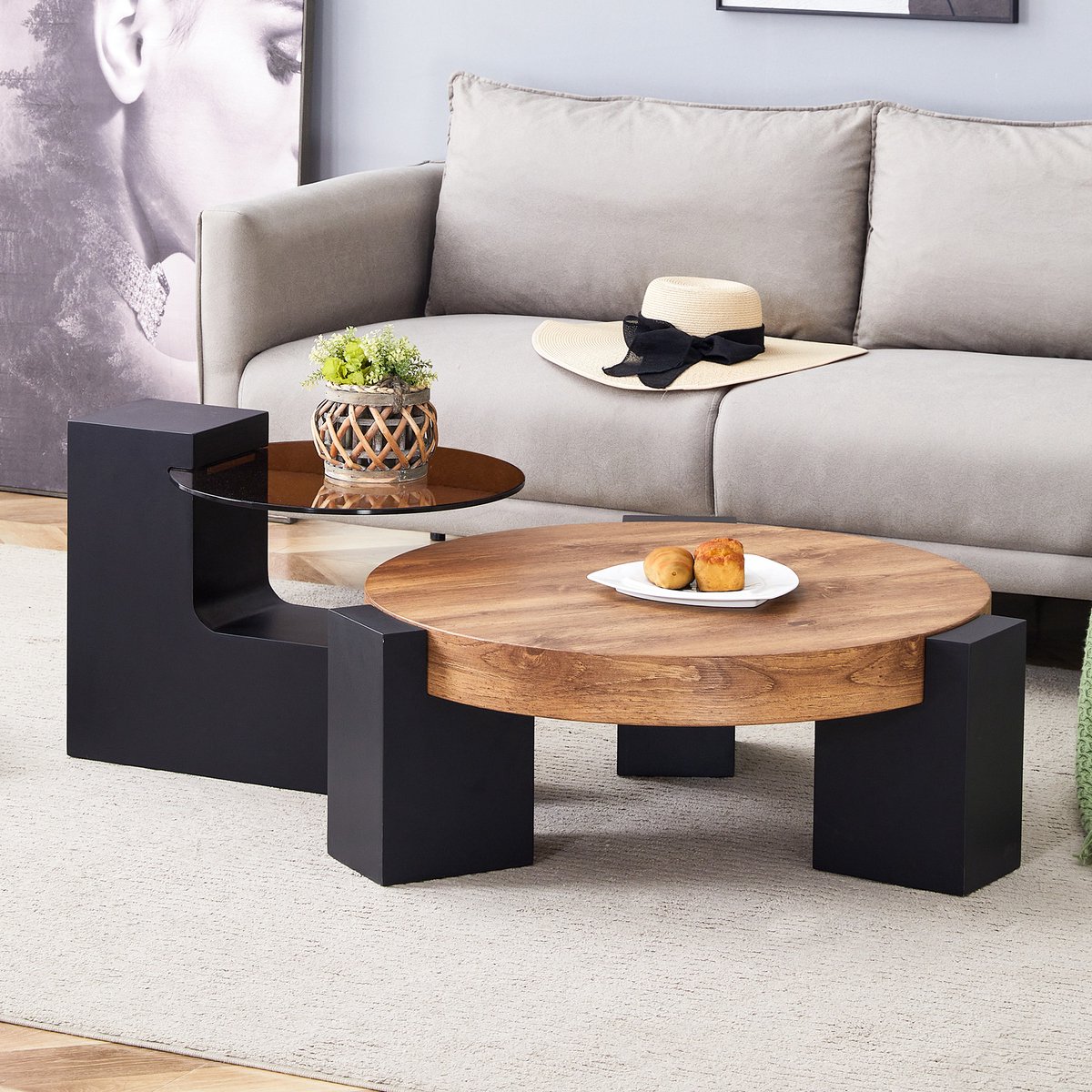 Salontafel - Transparant - Bruin - MDF - L-vormig