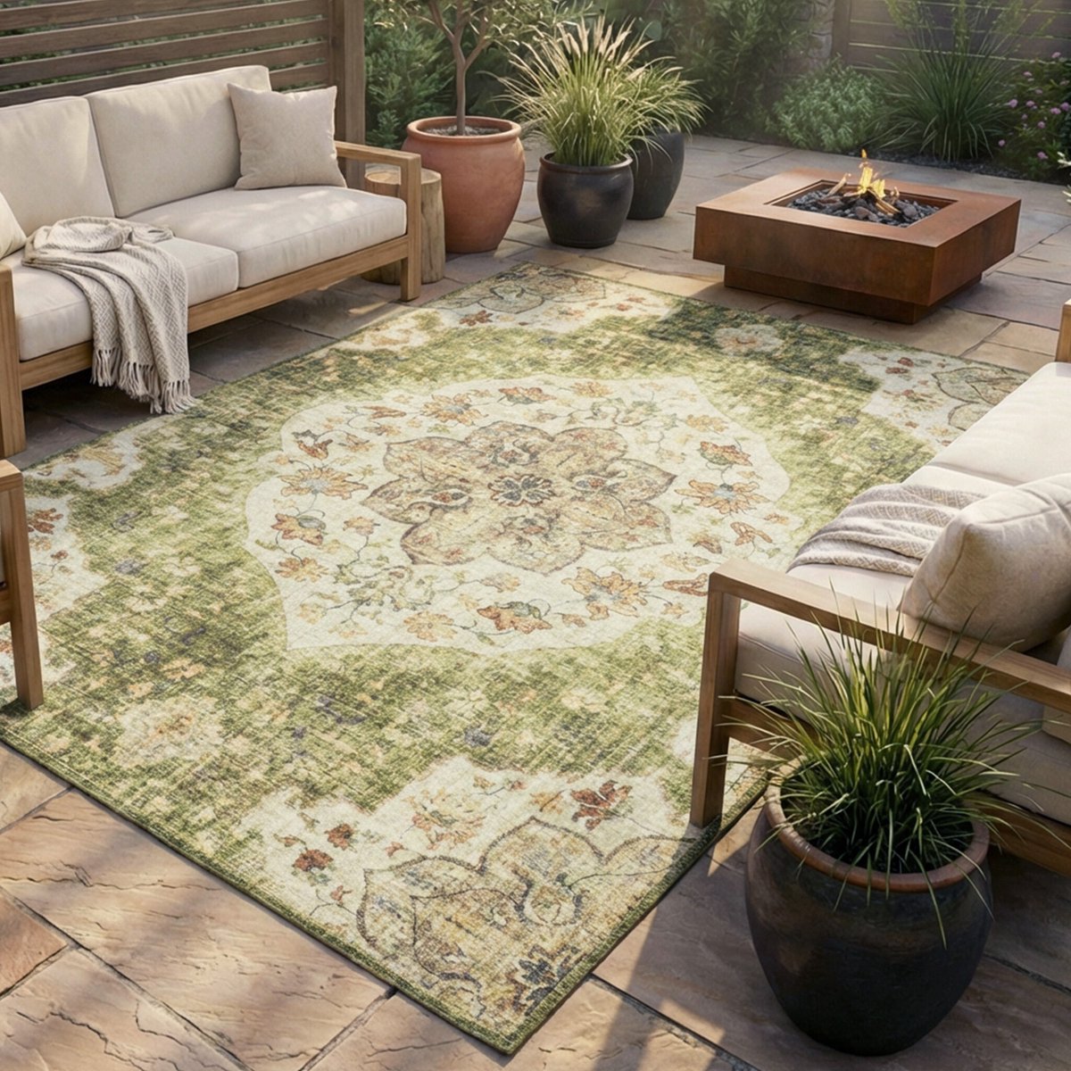 Fraai Vintage buitenkleed - Santo Mandala Groen - 160x230cm
