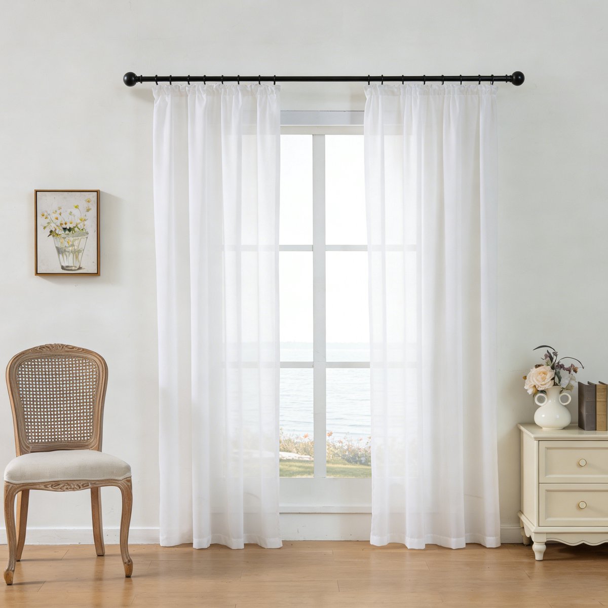 Floraweg: luxe, opengewerkte witte vitrages in Franse stijl; halfdoorzichtig; lichtdoorlatende gordijnen voor slaapkamers, woonkamers en erk