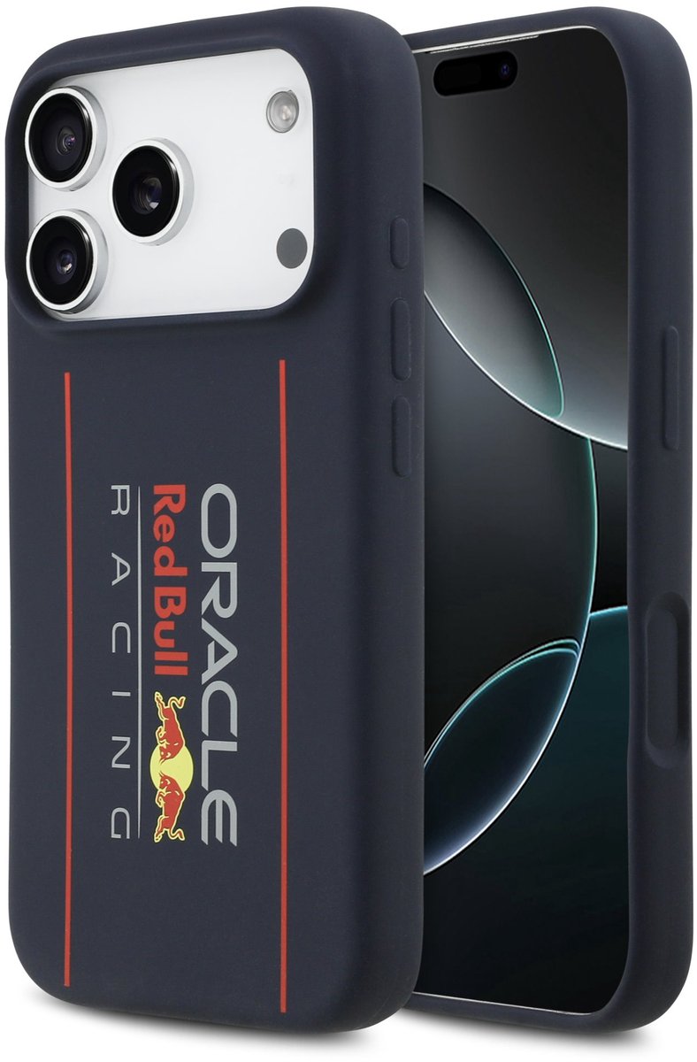 Red Bull Siliconen Hoesje Geschikt voor iPhone 17 Pro Max – Navy – MagSafe Compatibel – Vertical Logo Design – Schokbestendig