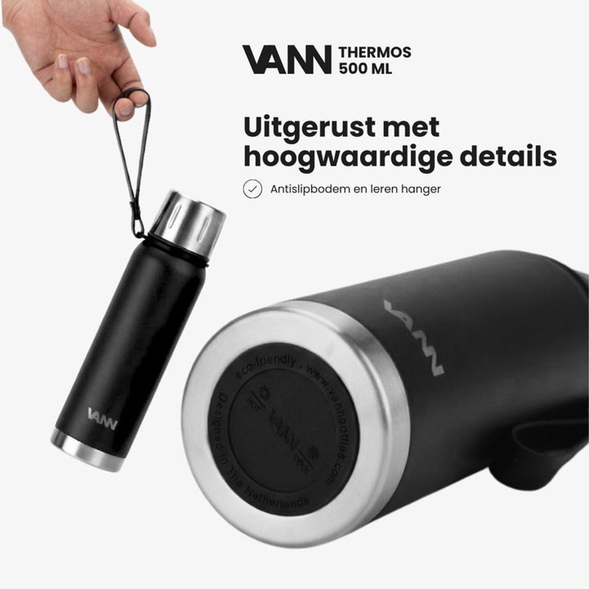 VANN® Kleine Thermoskan 500 ML – 3-Wandige RVS Thermosfles voor Koffie & Thee – 2-in-1 Dop als Beker – 100% Plasticvrij – Zwart – VANN Ritual Thermos® — cadeau in Koken & Dineren - foto 4