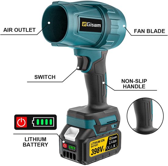 MakkelijkMooi Bladblazer - Luchtblazer - Met accu - Bladblazers - Air duster - Turbo - Perslucht - Blower - 1500W - 18V - Groen van Merkloos	 — afbeelding 5