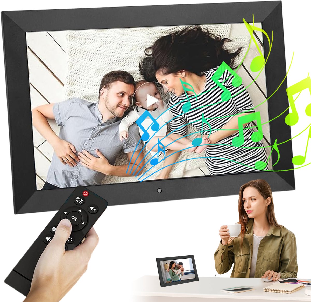 Digitale Fotolijst 10.1 Inch - Digitale Fotolijst Zonder Wifi - IPS HD Scherm 1280x800 - Met Afstandsbediening & USB/SD Sleuf - Geschikt voor Slaapkamer en Woonkamer