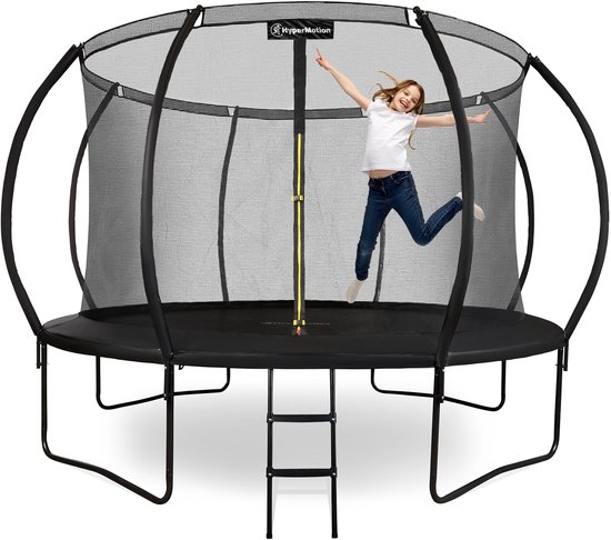 HyperMotion Kindertuintrampoline 3+, trampoline met ladder en binnennet voor huis en tuin, kinderspeelplaats, kindertrampoline, dubbele poten, 366 cm, 12 ft