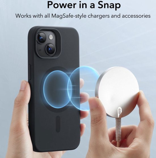ESR Cloud Soft HaloLock Case Convient pour Apple iPhone 15 - Compatible avec MagSafe et HaloLock - Coque arrière en Siliconen - Coque de protection magnétique - Zwart