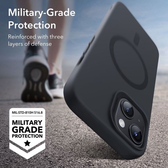 ESR Cloud Soft HaloLock Case Convient pour Apple iPhone 15 - Compatible avec MagSafe et HaloLock - Coque arrière en Siliconen - Coque de protection magnétique - Zwart