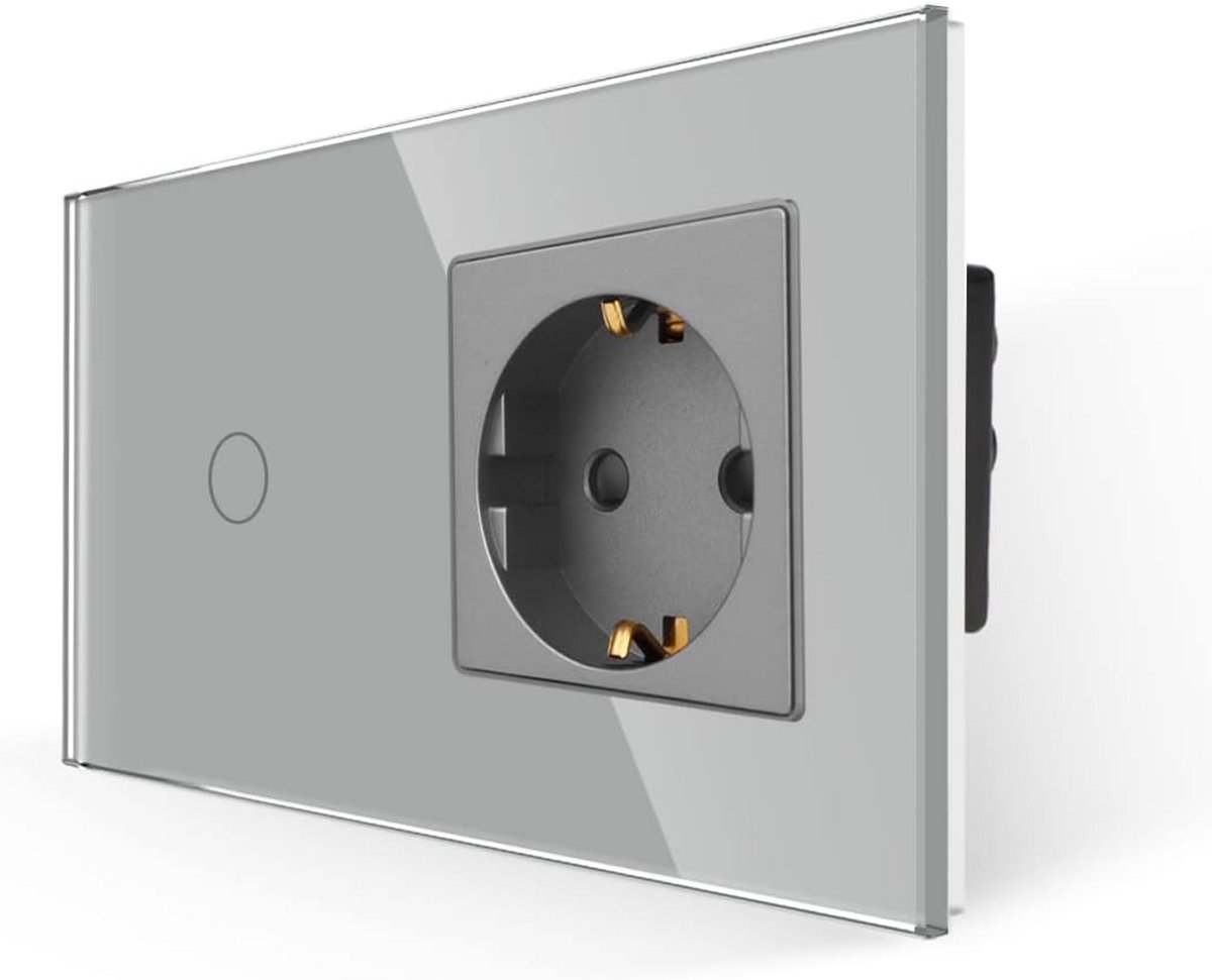 Inbouw Stopcontact met Lichtschakelaar en Status LED Grijs Glas Wit