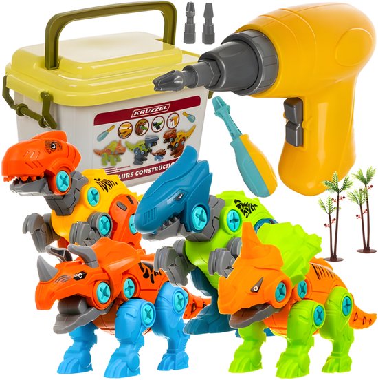 Kruzzel Dinosaurus Constructieset - Bouwplezier voor 3-7 jaar - 4-in-1 speelgoed