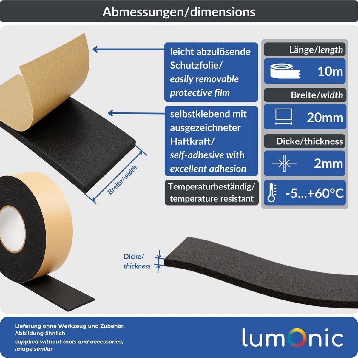 Zelfklevende EPDM Afdichtstrip 10m voor Ramen en Deuren - Schuimrubber Isolatieband