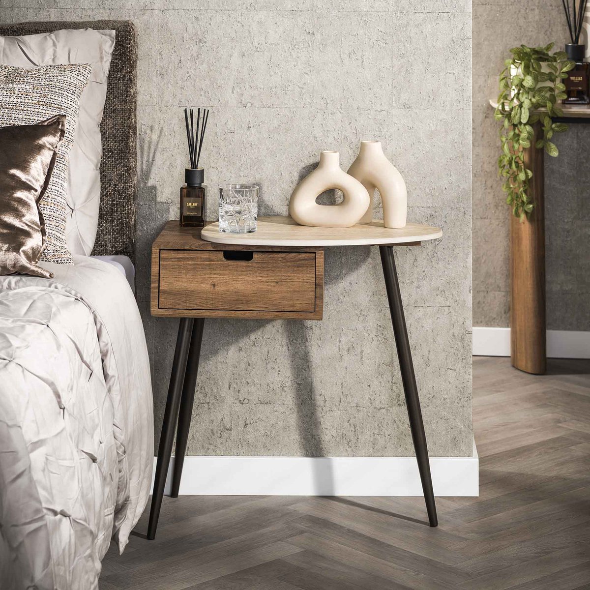 Dimehouse Nachtkastje Borea Rechts 1 lade Keramiek Travertine Beige - Bruin