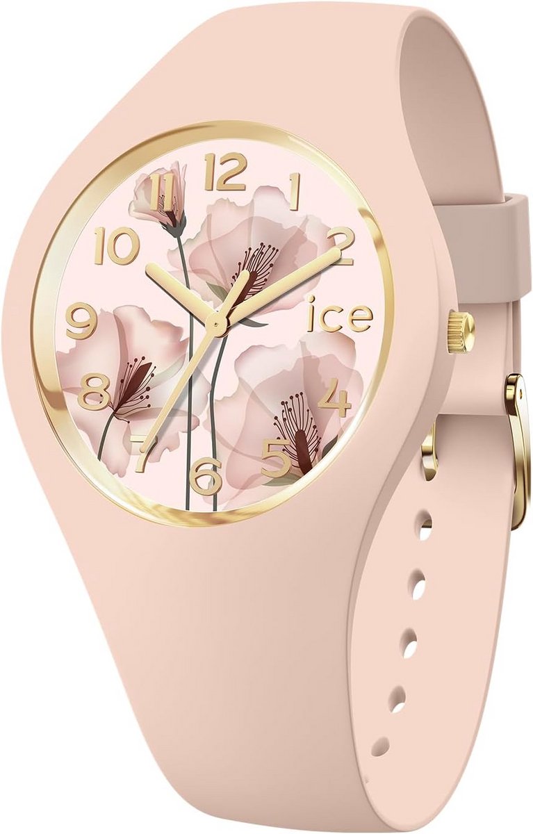 Dameshorloge met siliconen band en bloemenprint