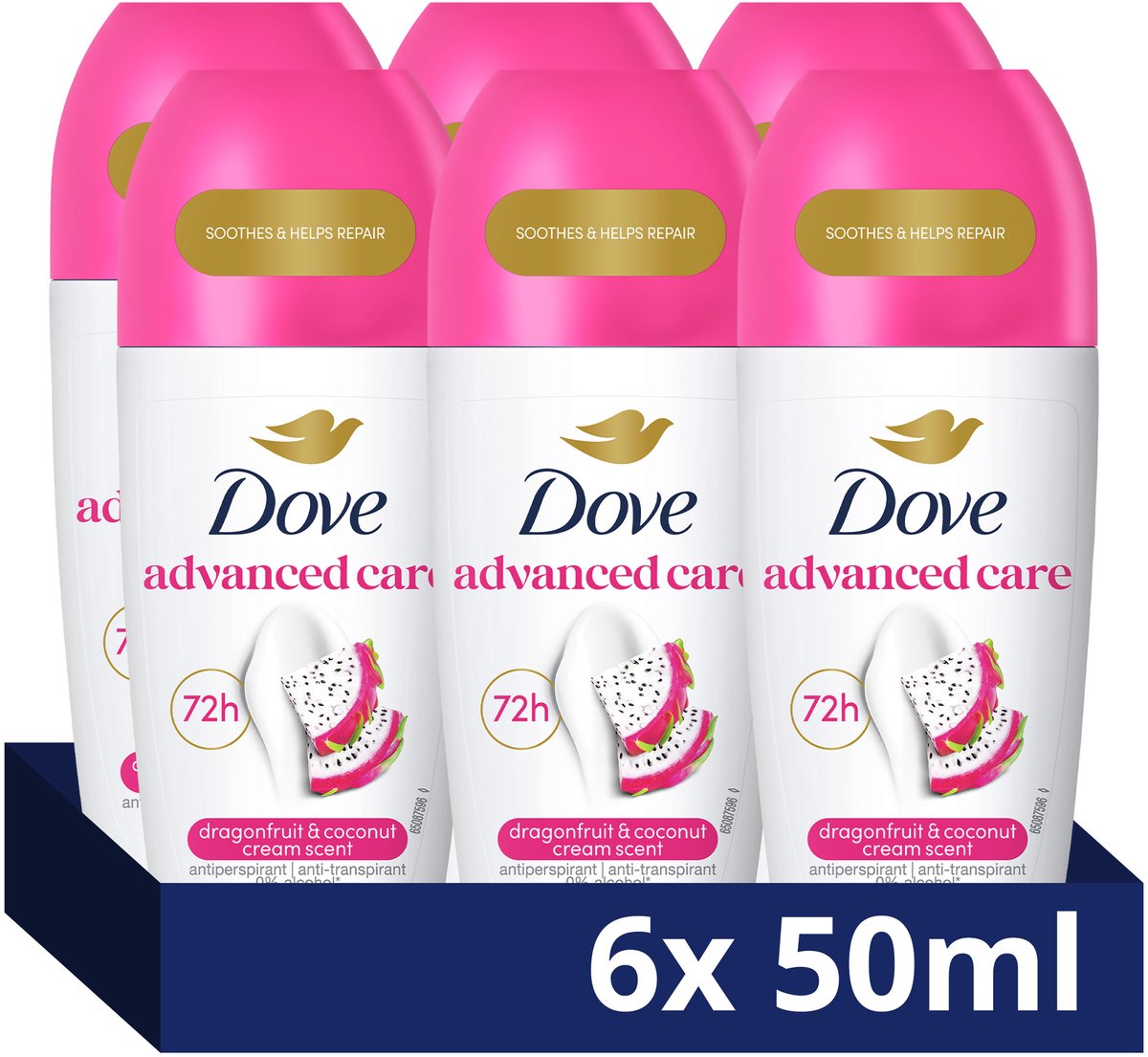 Dove - Anti-Transpirant Deodorant Roller - Advanced Care - Dragon Fruit & Coconut Cream - 6 x 50 ml