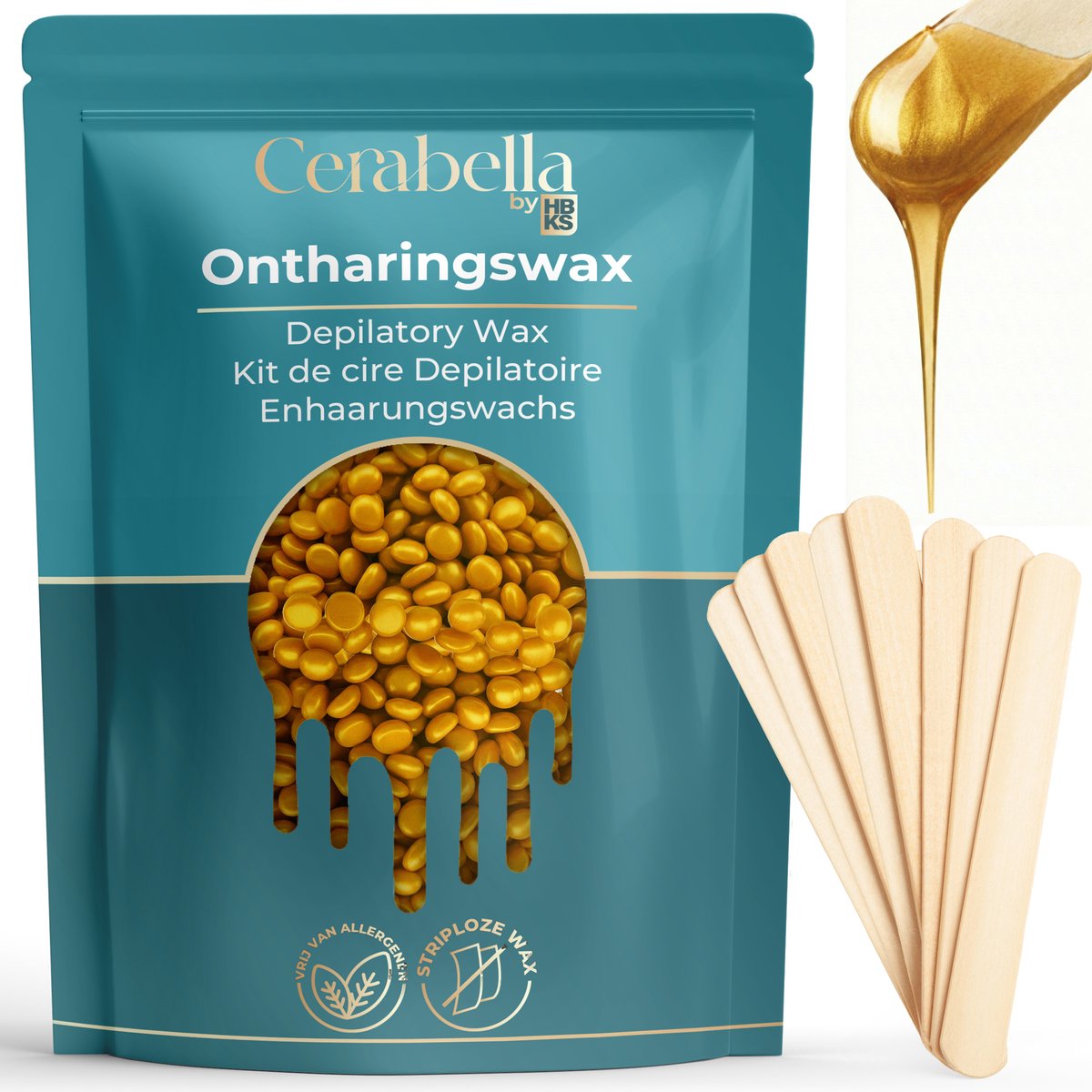 Hard Wax Beans 900g - Allergeenvrij - Wax Bonen - Wax Pearls - Wax Parels - Hot Wax - Ontharings Set - Volledige Lichaamswax - Incl. 20 Spatels - Cerabella®