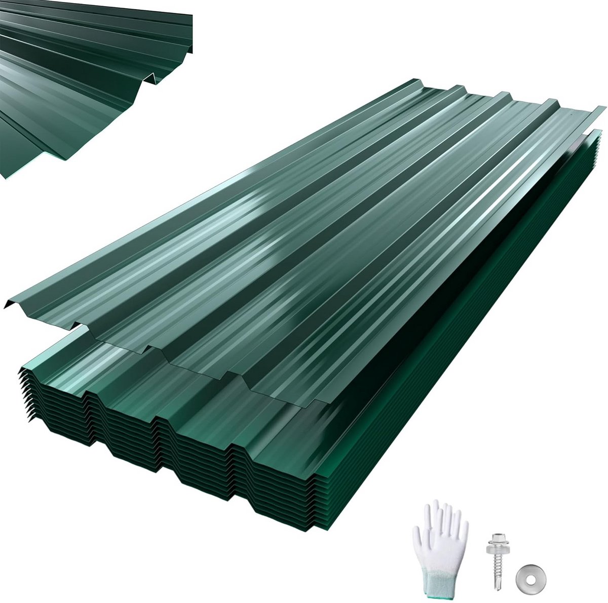 12 x trapeziumplaat, profielplaat, 129,5 x 45 cm = 7 m², groen - verzinkt, weerbestendig en corrosiebestendig, staalplaat, trapeziumprofiel, dakplaten voor tuinhuis, carport en muur