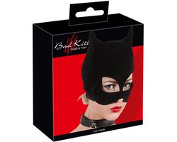Bad Kitty – Fluwelen Wilde Kat Hoofd Masker met Puntige Oren en Open Mond – Zwart