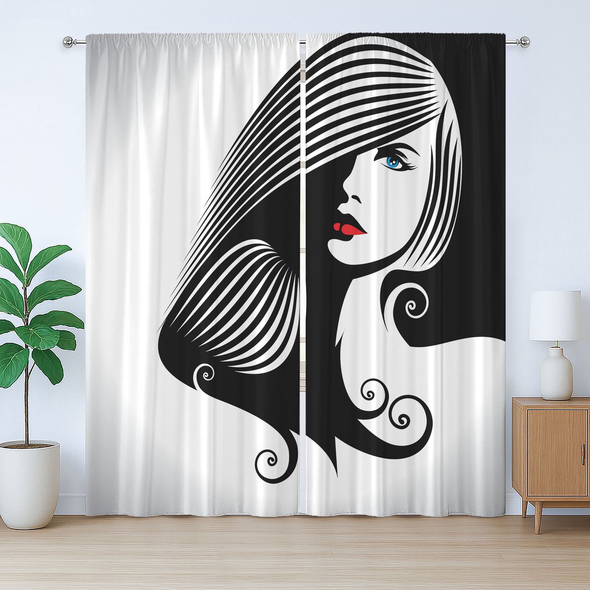 ABAKUHAUS Hedendaags rustiek gordijn, Abstracte betovering, met lussen en haken voor de woonkamer, 280 x 245 cm, Zwart-wit