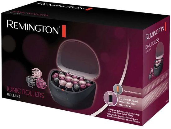 Doos van Remington ionische rollers met afbeelding van de krulset en 20 rollers voor glanzende krullen.