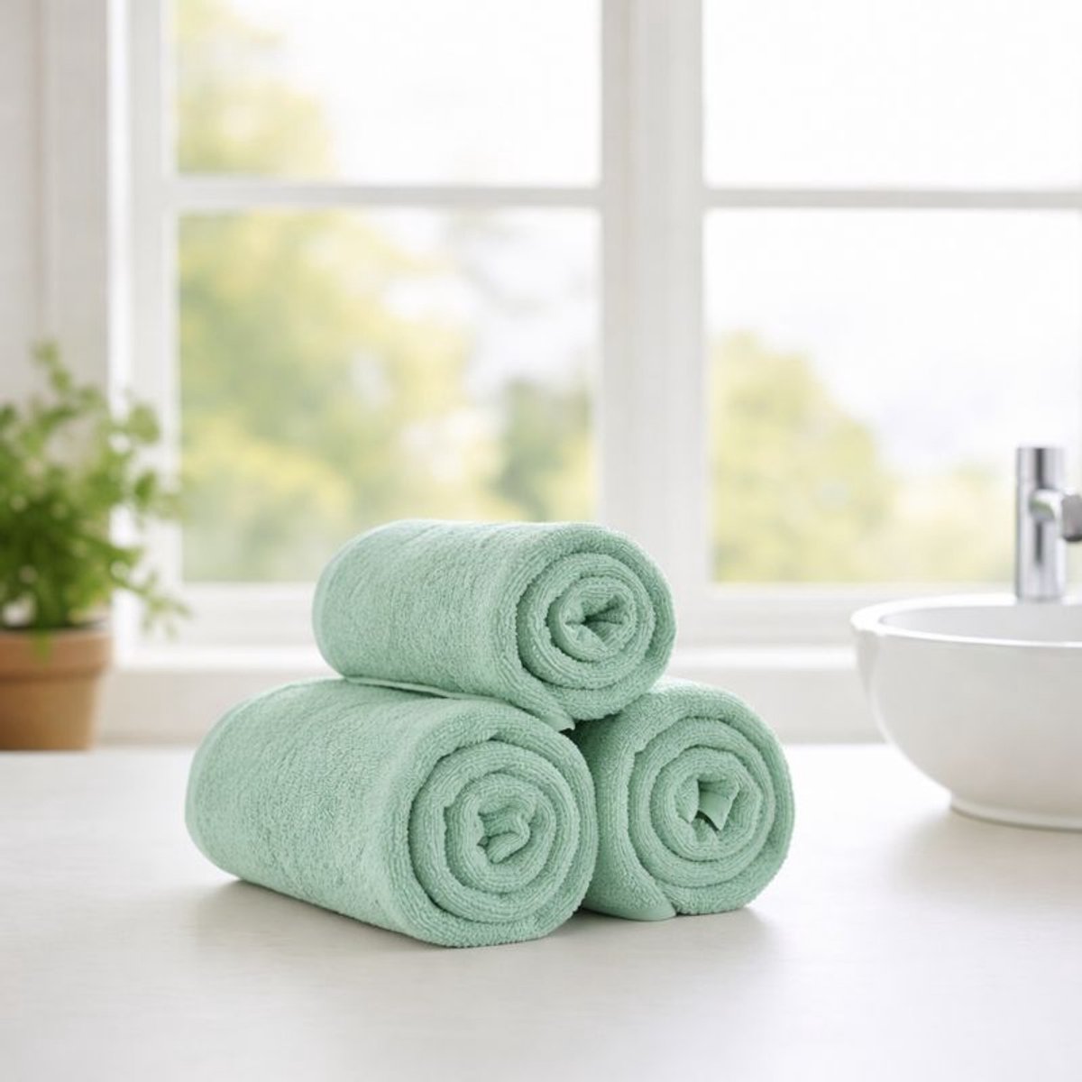 Nile Textile Egyptisch Katoen Gastendoekjes - Set van 3 - 30x30 - Licht Groen