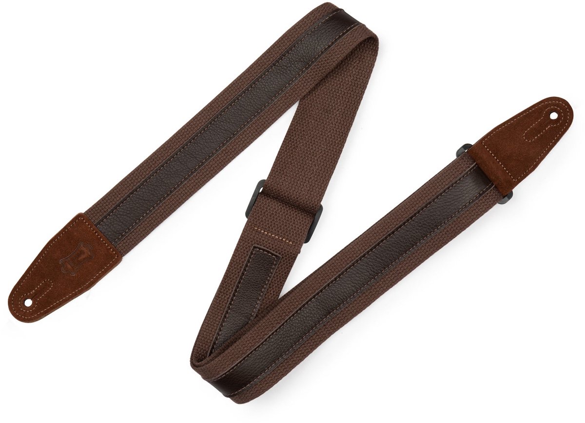Levys Leathers MC2CG-BRDB katoenen gitaarband met lederen strook - bruin