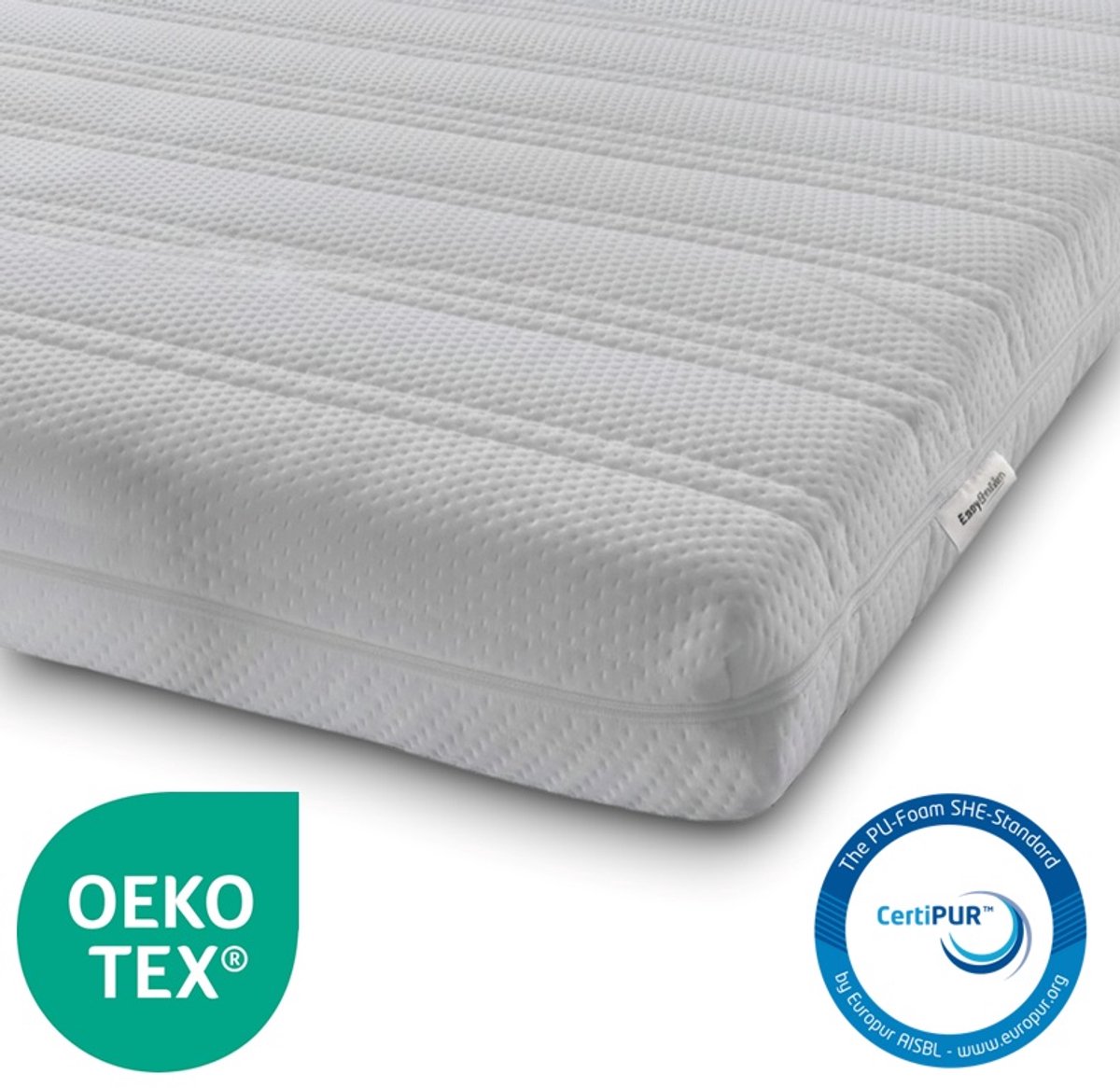 Easy Bedden Topmatras - 80x180 - Topper HR Koudschuim - Medium hardheid - Hybrid - Topdekmatras - circa 7 cm - Afritsbaar Wasbaar Tijk - Orthopedisch - Anti-allergisch - Topper Hotel XL - Anti Bacterieel - CertiPUR® en Okoetex gecertificeerd Wit