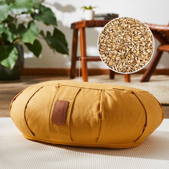 #DoYourYoga - Yoga kussen - »Ganesh« - halve maan meditatiekussen met bio-organische Spelt vulling - 45x30x14 cm - indisch geel van #DoYourYoga — afbeelding 4