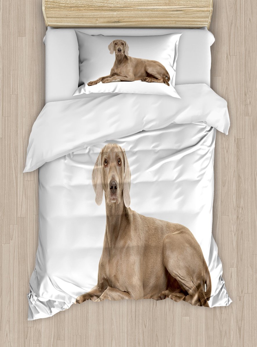 ABAKUHAUS Weimaraner dekbedovertrekset voor eenpersoonsbedden, silhouet van een jachthond, inclusief kussensloop, 130 x 200 cm