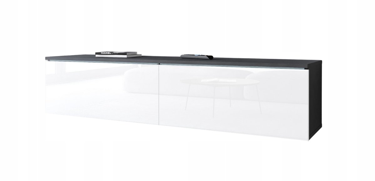 Modern TV-meubel - 140 cm breed - Matera Antraciet & Wit Hoogglans - Inclusief LED - Zwevend of Staand