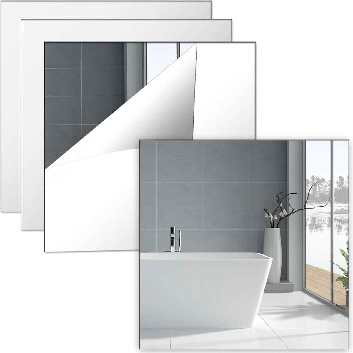 Core® Plakspiegel Rechthoek - Passpiegel Deur - Zelfklevende Spiegel 4 Stuks- Transparant -3cm x 30cm x 1cm