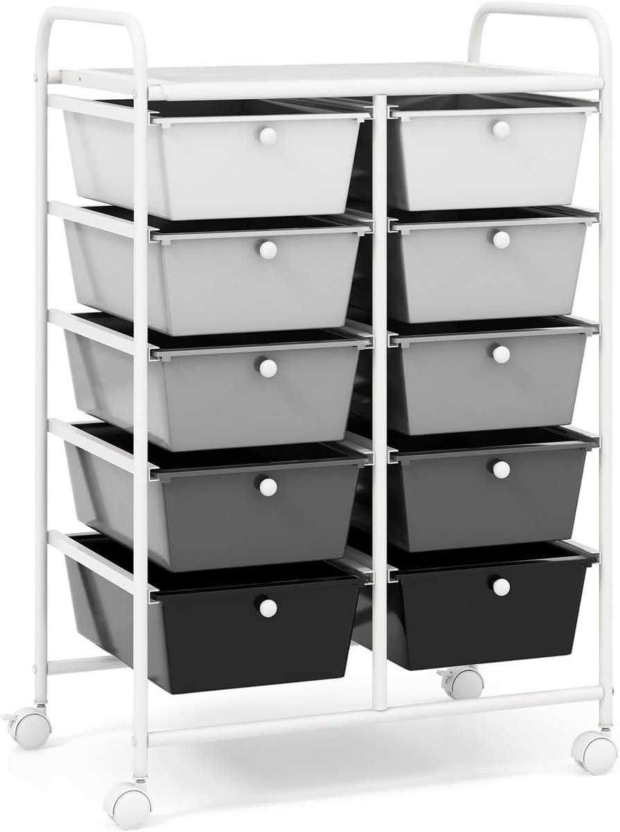 Opbergwagen met 10 Afsluitbare Laden en Wielen - Organizer voor Kantoor en Huis