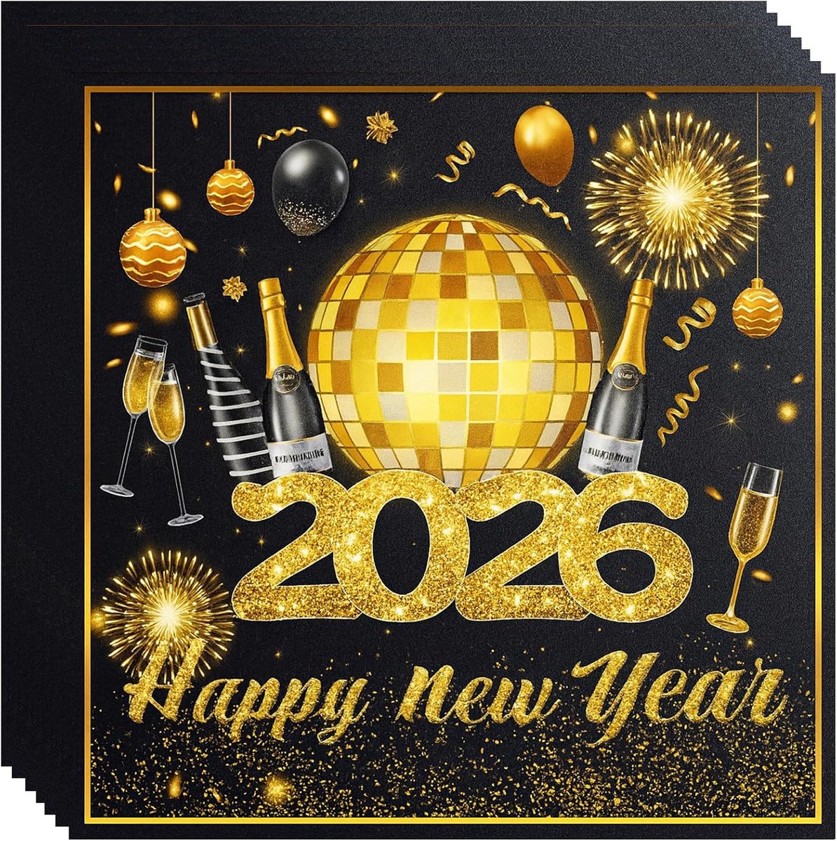 Feestelijke Servetten Oudejaarsavond 2026 - 40 Stuks Dubbellaags Zwart Goud Decoratie