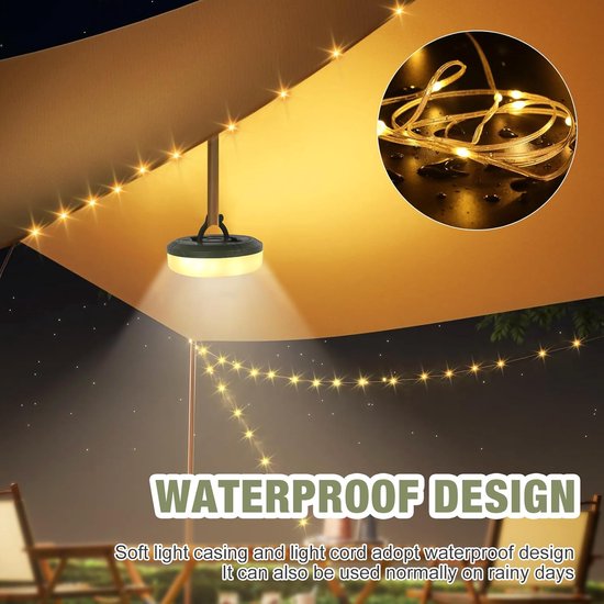2 stuks - 10m Camping Decoratieve Lichtsnoer - Camping Lichtsnoer - Lichtsnoer buiten - Led Lamp Oplaadbaar - Waterdichte Buitenlamp - Kampeerlamp - Lampjes - Lampenslinger - Warm licht lichtsnoeren - Voor kamperen, stroomuitval en noodgevallen — afbeelding 4